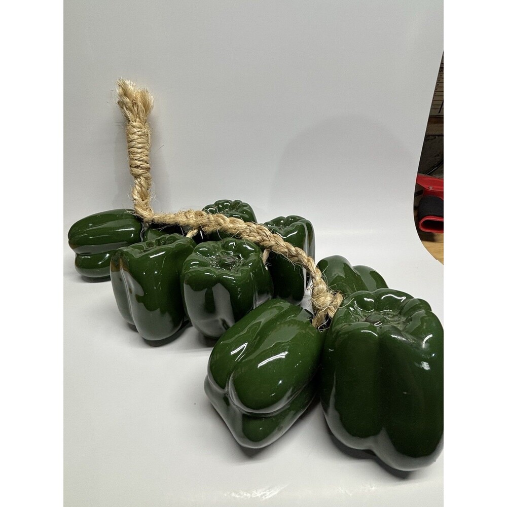 Vintage Hecho En Mexico Glazed Ceramic Green Bell Pepper String Kitchen